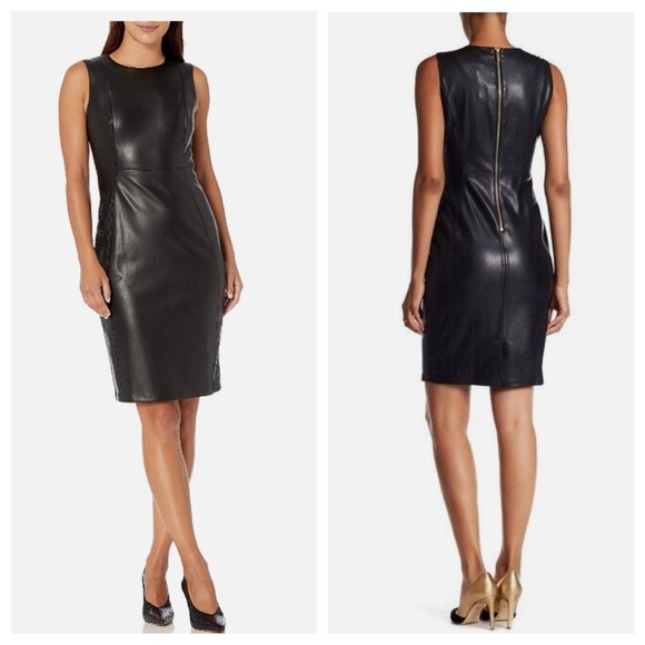 Calvin Klein faux leather sleeveless sheath dress exposed back zipper size 10 - Picture 1 of 12